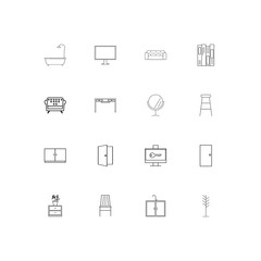 Furniture simple linear icons set. Outlined vector icons