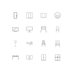 Furniture simple linear icons set. Outlined vector icons
