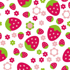 vector seamless repeating illustration children's pattern strawberry and flowers