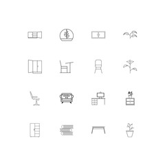 Furniture simple linear icons set. Outlined vector icons