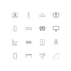 Furniture simple linear icons set. Outlined vector icons