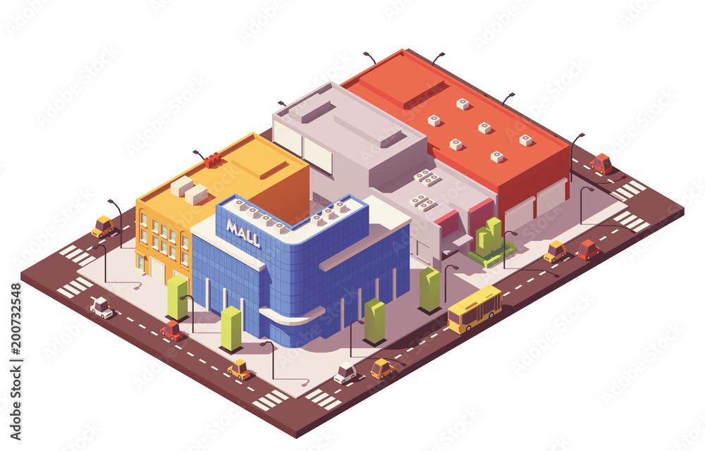 Wall mural Vector low poly isometric city block