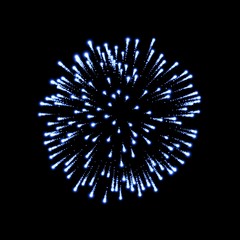 Firework blue bursting isolated black background. Beautiful night fire, explosion decoration, holiday, Christmas, New Year. Symbol festival, American 4th july celebration. Vector illustration