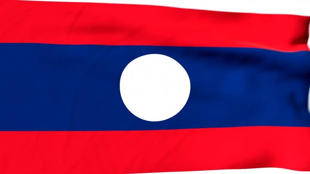 The waving flag of Laos opens up the view to the position of Laos on a colored world map