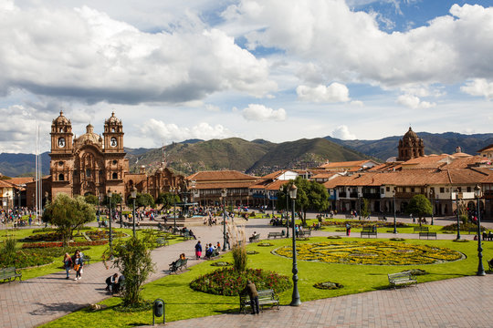 Arequipa, PERU - February 2, 2018 - Center of a town