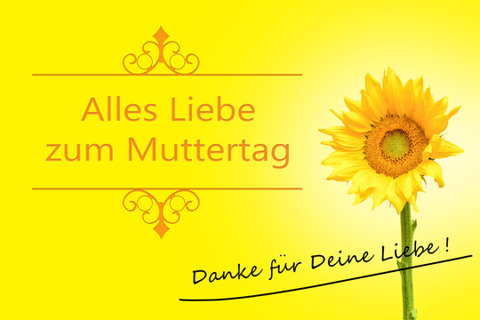 Muttertag Karte mit einer Sonnenblume, deutscher Text