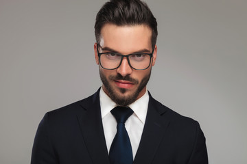 handsome businessman with sunglasses showing contempt - obrazy, fototapety, plakaty