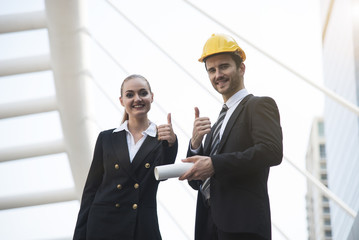 business engineer showing thumbs up. concept good job and success for work.
