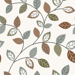 Autumn leaf seamless pattern. Different leaves on background. Flower   Drawing leaves for textile, wallpapers, wrapping paper, prints and web design. Vector illustration.