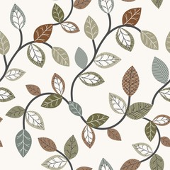 Different leaves on background. Autumn leaf seamless pattern. Vector   drawing leaves for textile, wallpapers, wrapping paper, prints and web design.