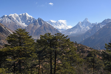 View of Everest, Lhotse, Nuptse and Ama Dablam from Khumjung, Nepal