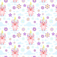seamless pattern with pink pig