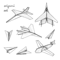 Origami - set of 8 gray paper planes