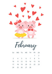 February 2019 year calendar page 