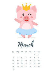 March 2019 year calendar page