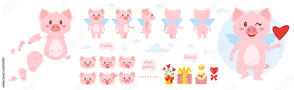 Sticker pig character for animation
