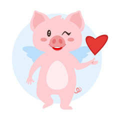 Plakat winking pig with wings
