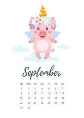 September 2019 year calendar page
