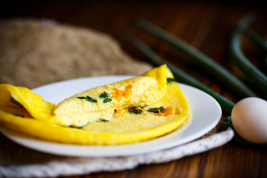 omelette from chicken eggs with green onion