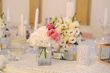 Wedding table decorated with flowers: