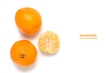 Tangerines on white background.Healthy and fresh fruit.Vitamins in food.