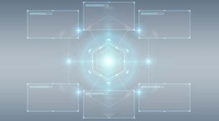 Obraz premium Digital screens interface with holograms datas 3D rendering