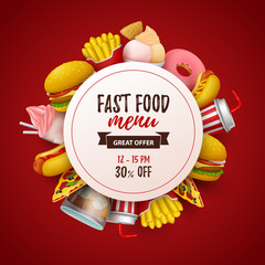 Colorful fast food  background. Vector Illustration