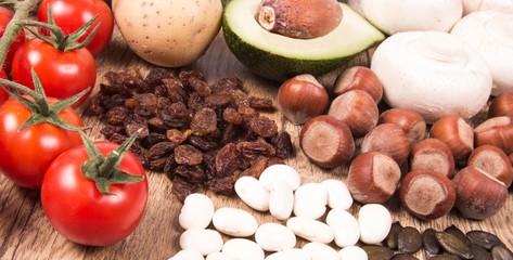 Natural products rich in potassium (K) . Healthy food concept.