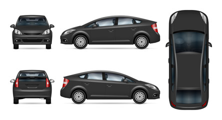 Car vector mock-up. Isolated template of grey automobile on white. Vehicle branding mockup. Side, front, back, top view. All elements in the groups on separate layers. Easy to edit and recolor.  - obrazy, fototapety, plakaty