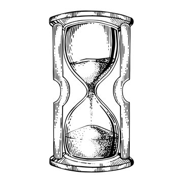 Sand watch glass engraving vector illustration