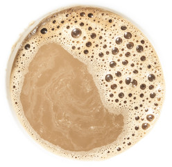 Coffee with milk and foam isolated on white background