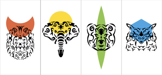 Tribal anima vertical poster, tribal animal vertical vector poster set.