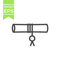 Diploma rolled scroll outline icon. Finish education symbol. Graduation day celebration element. Graduate scroll vector