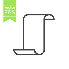 Old unrolled parchment paper certificate line art icon for games and websites.Outline scroll icon