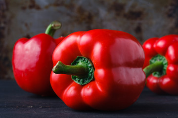 Close up of red bulgarian pepper pn table