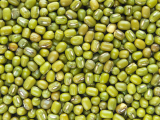 Heap of Whole green Pulse mung bean lentil close up macro 