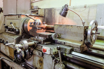 Old classic broom lathe. Metalworking.