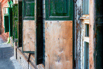 Open Shutters Of Old House In Astrakhan Russia