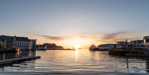 Sunset in Aalesund Town in Norway