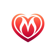 Heart Letter M Initial Logo