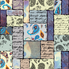 Seamless background. Geometric abstract pattern of rectangles in scrapbook style.