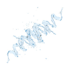 Obraz premium Fresh pure blue water splash. Clean transparent water, liquid fluid wave in translucent splashes form isolated on white background. Healthy drink splash advertising design element. 3D illustration