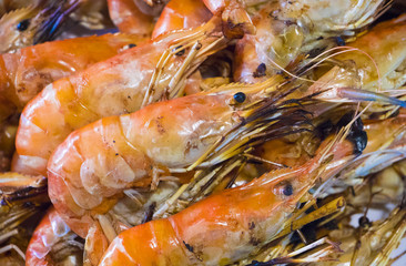 Asia food Grilled prawns, Grilled shrimps, Barbecue seafood in asia restaurant