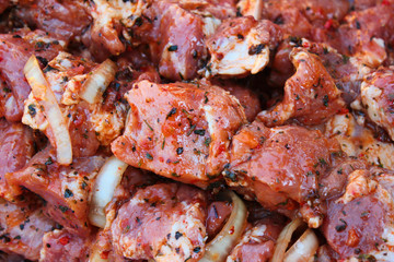 Raw meat for barbecue, marinated and ready to roast