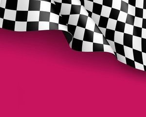 Symbol racing canvas realistic pink background. Flag upright, sign marking start and finish. Vector illustration