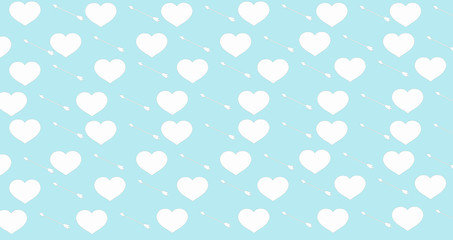 White heart and white arrow on blue background