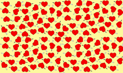 Red hearts and a colorful arrow on a yellow background