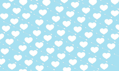 White heart and white arrow on blue background