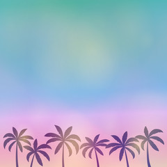 Tropical paradise - summer poster with palm trees and copyspace. Vector.