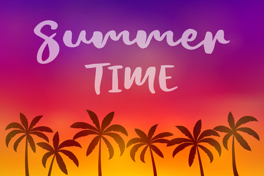 Colurful poster with palm trees - summer holiday. Vector.